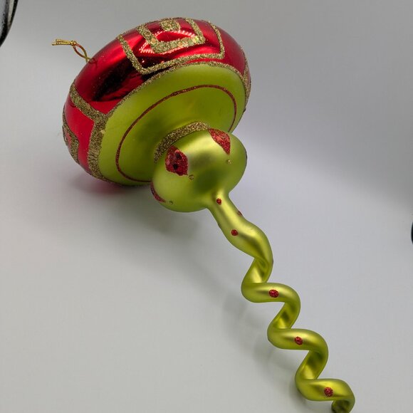 Christmas Ornament 12" Lightweight Metal Green Red Glitter - Picture 2 of 7